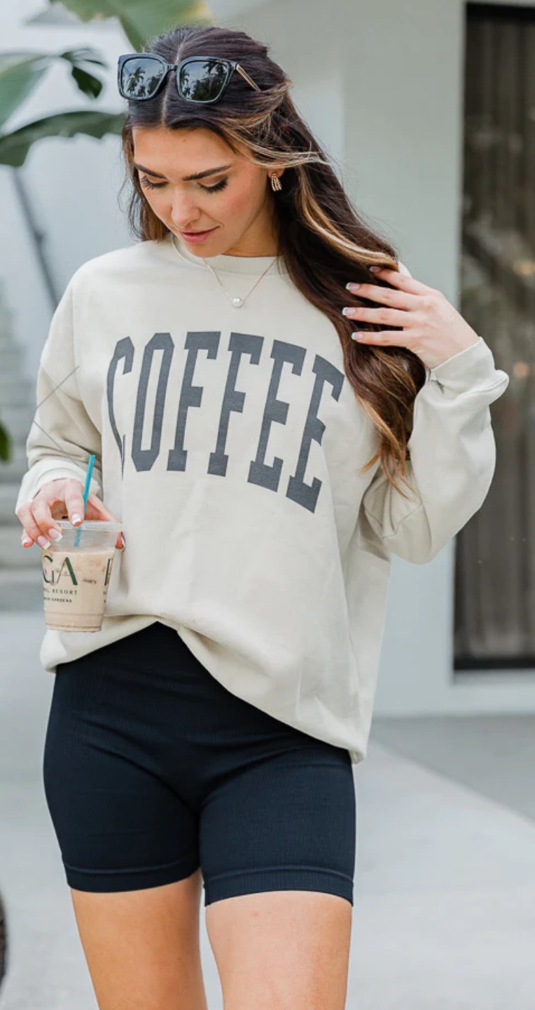 COFFEE BLOCK LIGHT TAN OVERSIZED GRAPHIC SWEATSHIRT | Pink Lily 

#LTKSpringSale #LTKfitness #LTKSeasonal