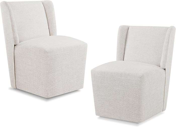 Upholstered Dining Chairs Set of 2 with Casters, Wingback Modern Side Armless Deskchair with Roll... | Amazon (US)