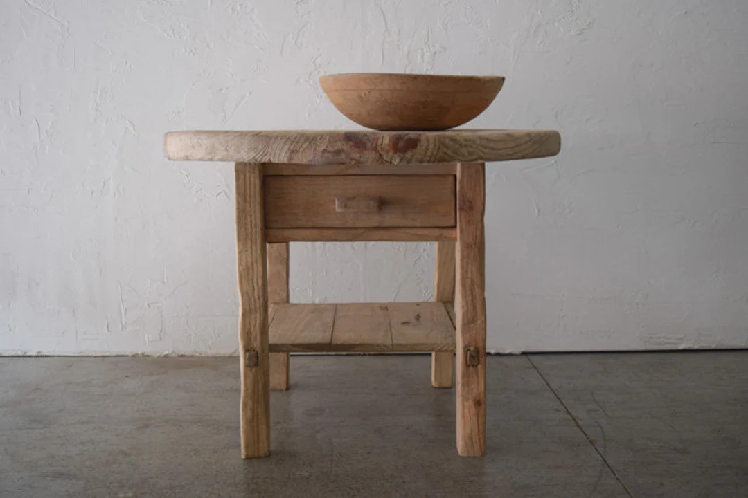 Made-To-Order: Large Round Accent Table With Drawer And Shelf 30" in Diameter Vintage-Style | Etsy (US)