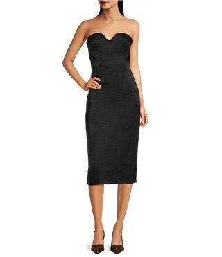 Crinkled Sweetheart Neck Strapless Pencil Midi Coordinating Dress | Dillard's