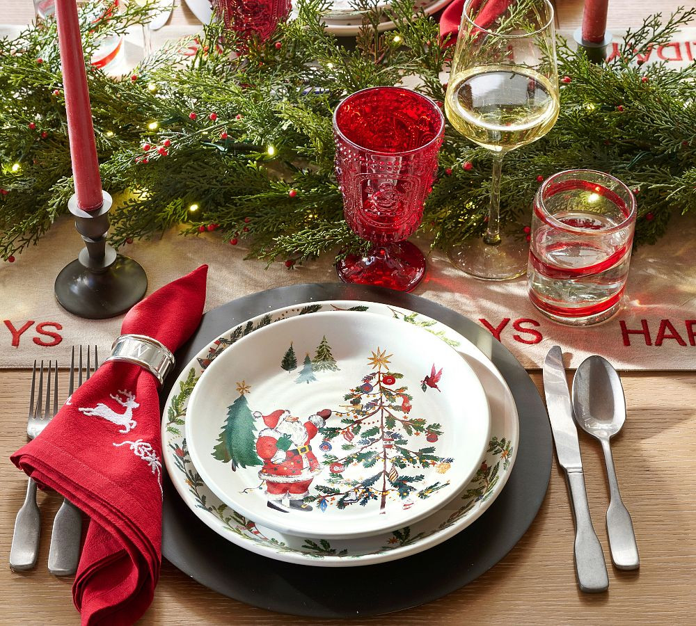 Christmas in the Country Santa Stoneware Salad Plates - Mixed Set of 4 | Pottery Barn (US)
