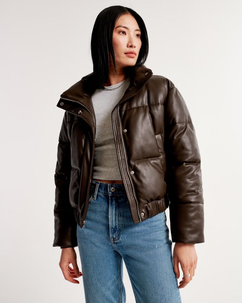 Women's Vegan Leather Mini Ultra Puffer | Women's Coats & Jackets | Abercrombie.com | Abercrombie & Fitch (US)