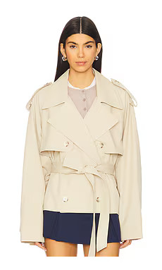 Elodie the Label Eleanor Cropped Trench Coat in Khaki from Revolve.com | Revolve Clothing (Global)