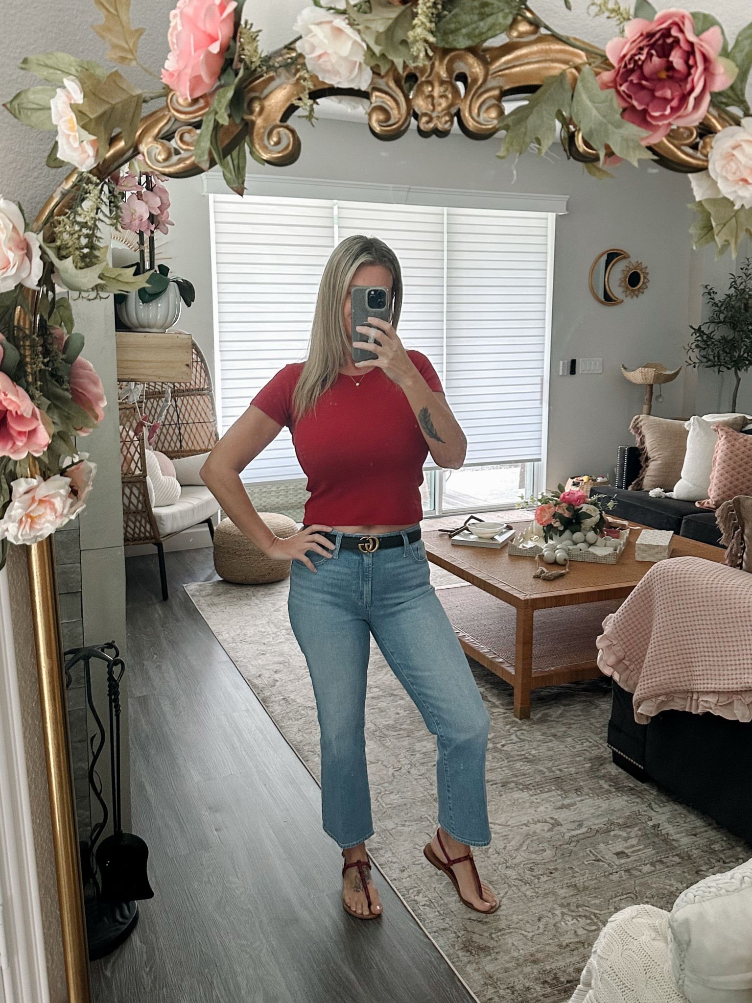 Been in my red and pink era but going to try to bring more yellow and summery colors then spring being next up lots of colors can be used so let’s see what I get the next few weeks. For now loving these Joe’s jeans they are comfy and love the cut they look great dressed casually like her or up with heels and cute top. #jeans #joesjeans #over40style #redshirt #blonde #style #casual #toryburchsandals #widelegjeans #anklejeans 

#LTKOver40 #LTKMostLoved #LTKStyleTip