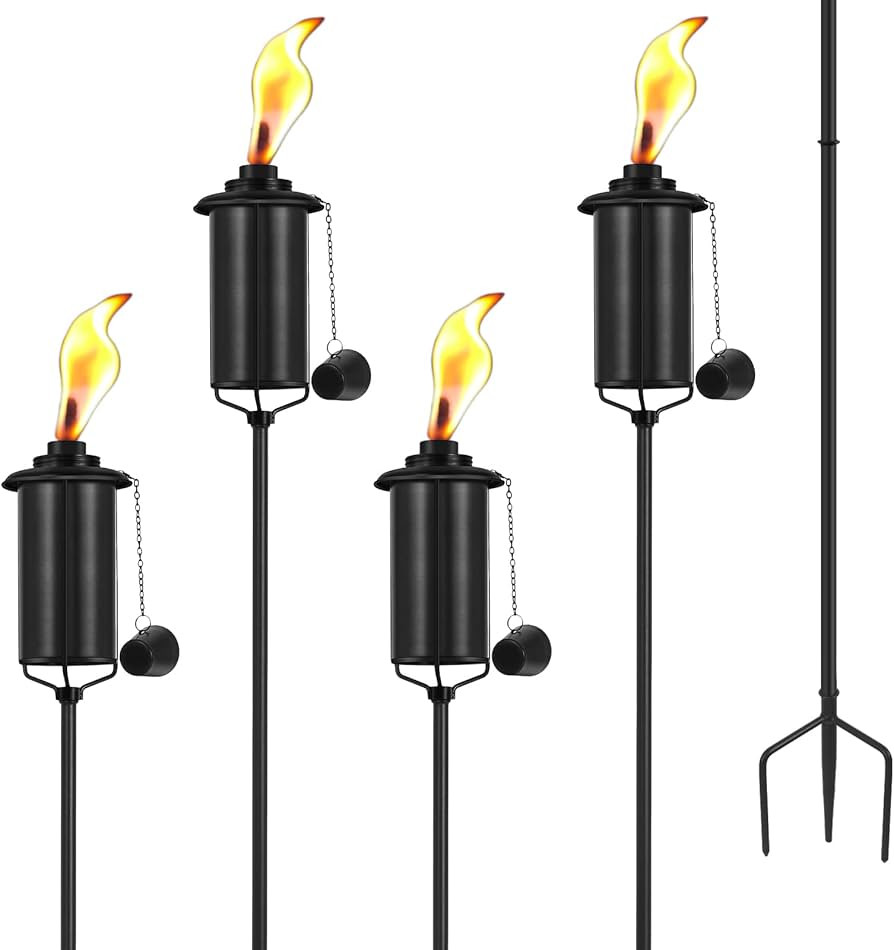 SNOGSWOG 4 Pack Garden Torches, 16 oz Metal Torch for Outside with 3-Prong Grounded Stake, Outdoo... | Amazon (US)