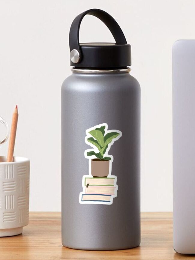 "houseplant on stacked books" Sticker for Sale by sheepish snail | Redbubble (US)