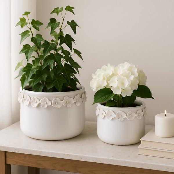 Decorative Flower Pot for Home Decor – Ceramic Indoor or Outdoor Planter with Sculpted Floral f... | Amazon (US)