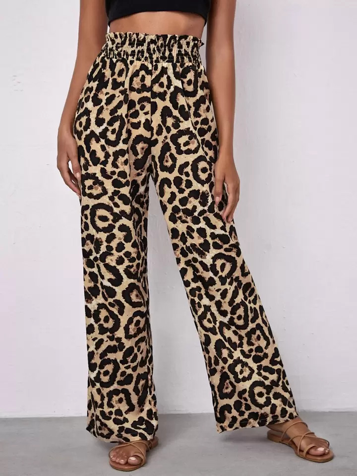 SHEIN LUNE Paperbag Waist Leopard Pants | SHEIN