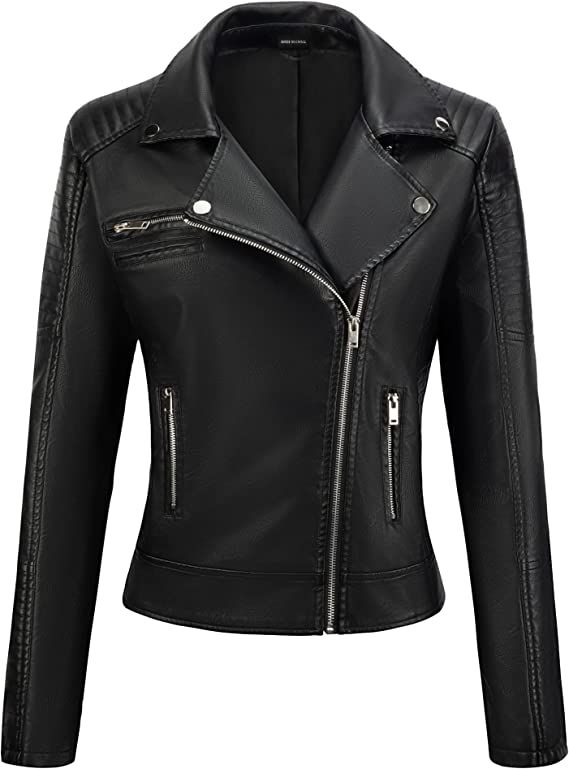 Amazon.com: URBEST Women's Faux Leather Jacket Black Motorcycle Moto Biker Short Coat : Home & Ki... | Amazon (US)