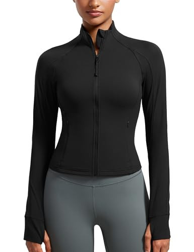 CRZ YOGA Butterluxe Womens Cropped Slim Fit Workout Jackets - Weightless Track Athletic Full Zip Jacket with Thumb Holes Black Small | Amazon (US)