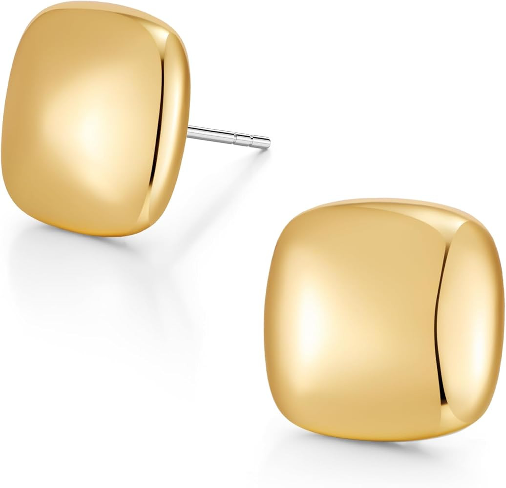 FAMARINE Gold Square Stud Earrings for Women, 8mm/10mm/12mm Puffy Square Stud Earrings, Minimalis... | Amazon (US)