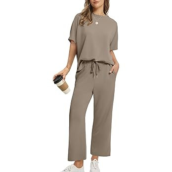 Sampeel Two Piece Sets for Women Summer Outfits Oversized Wide Leg Crop Pants Lounge Sets Airport... | Amazon (US)