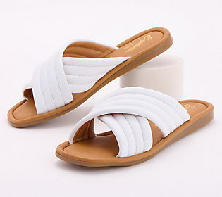 Seychelles Leather Crossband Slide Sandals - Word for Word | QVC