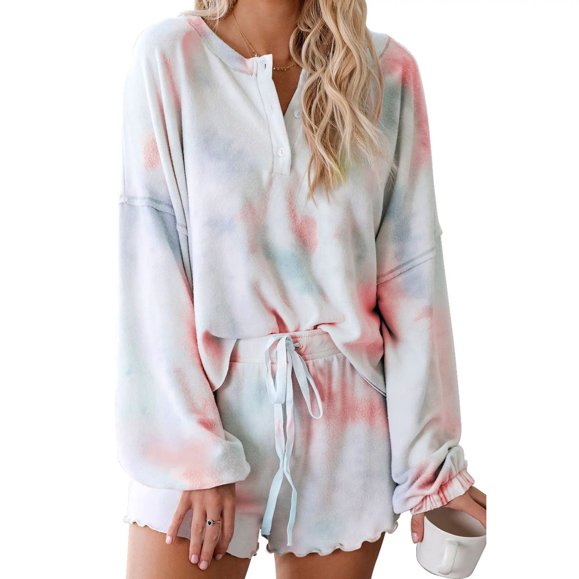 Black Friday Women's Tie Dye Loungewear Pajama Sets Drawstring Shorts and Shirts 30002 Rainbow Me... | Walmart (US)