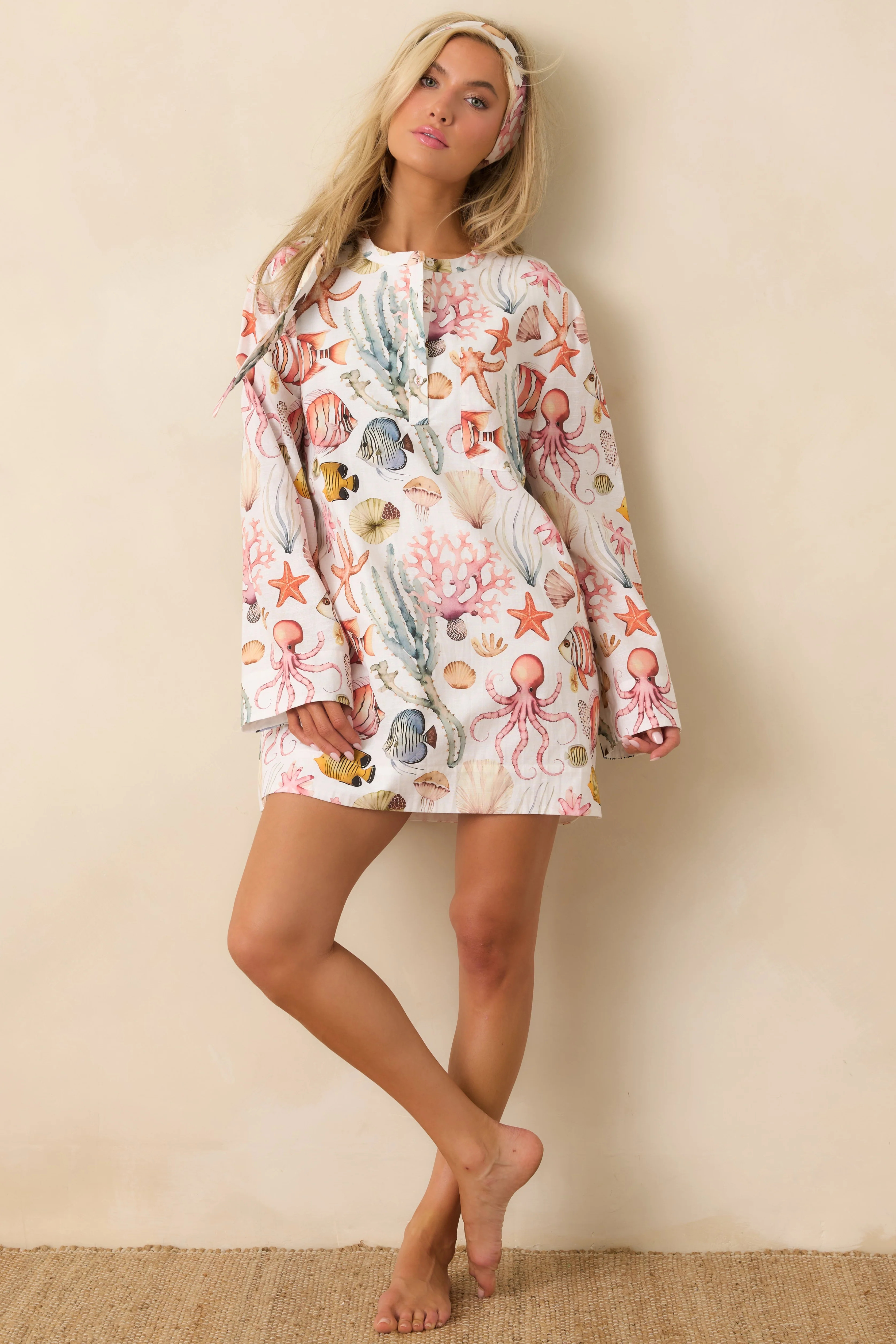 Paradisa Biscayne Bay Multi Cotton Linen Mini Dress | Red Dress