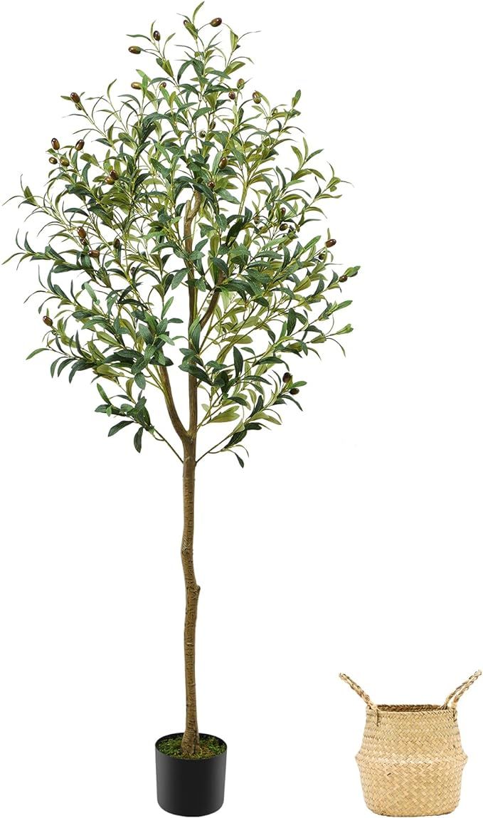 Guheake Artificial Olive Tree 5FT, Tall Faux Potted Olive Silk Tree with Large Faux Olive Branche... | Amazon (US)