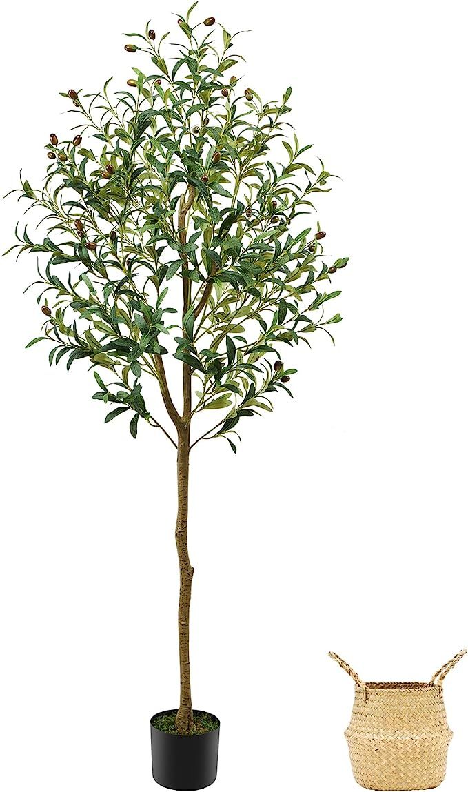 Guheake Artificial Olive Tree 5FT, Tall Faux Potted Olive Silk Tree with Large Faux Olive Branche... | Amazon (US)