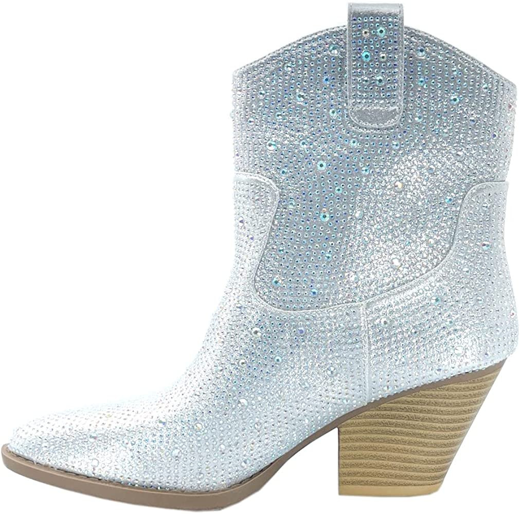 ABSOLEX Women Western Cowgirl Cowboy Pointed Toe Rhinestone Ankle Booties | Amazon (US)