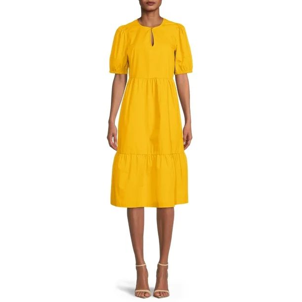 Time and Tru Women's Puff Sleeve Midi Dress | Walmart (US)