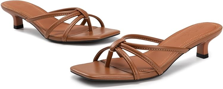 Athlefit Kitten Heels for Women Flip Flop Thong Heeled Sandals     1.57 inch Low Heel, Square Toe... | Amazon (US)