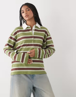 Reclaimed Vintage stripe rugby long sleeve polo in green and brown | ASOS | ASOS (Global)