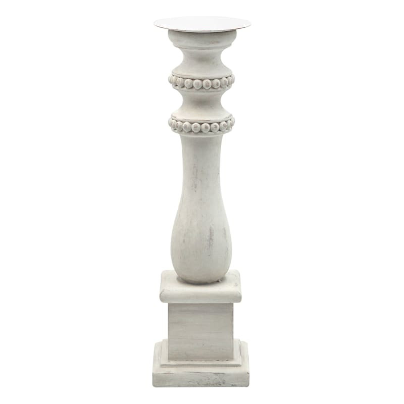 White Wood-Look Bead Candle Holder, 13" | At Home