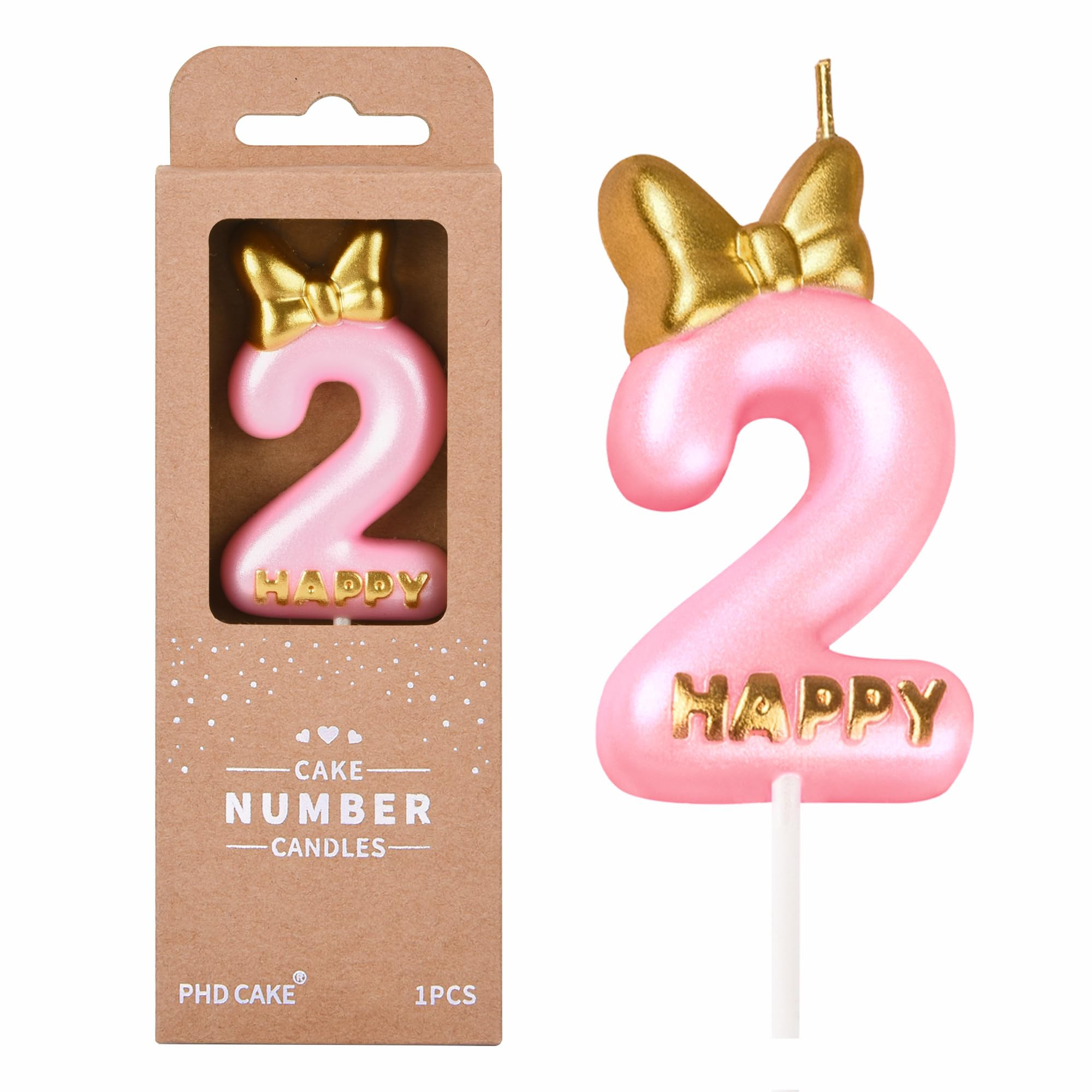 PHD CAKE 2.76 Inch Pink Bowtie 2 Number Birthday Candles, Pink Number Candles, Cake Number Candle... | Amazon (US)