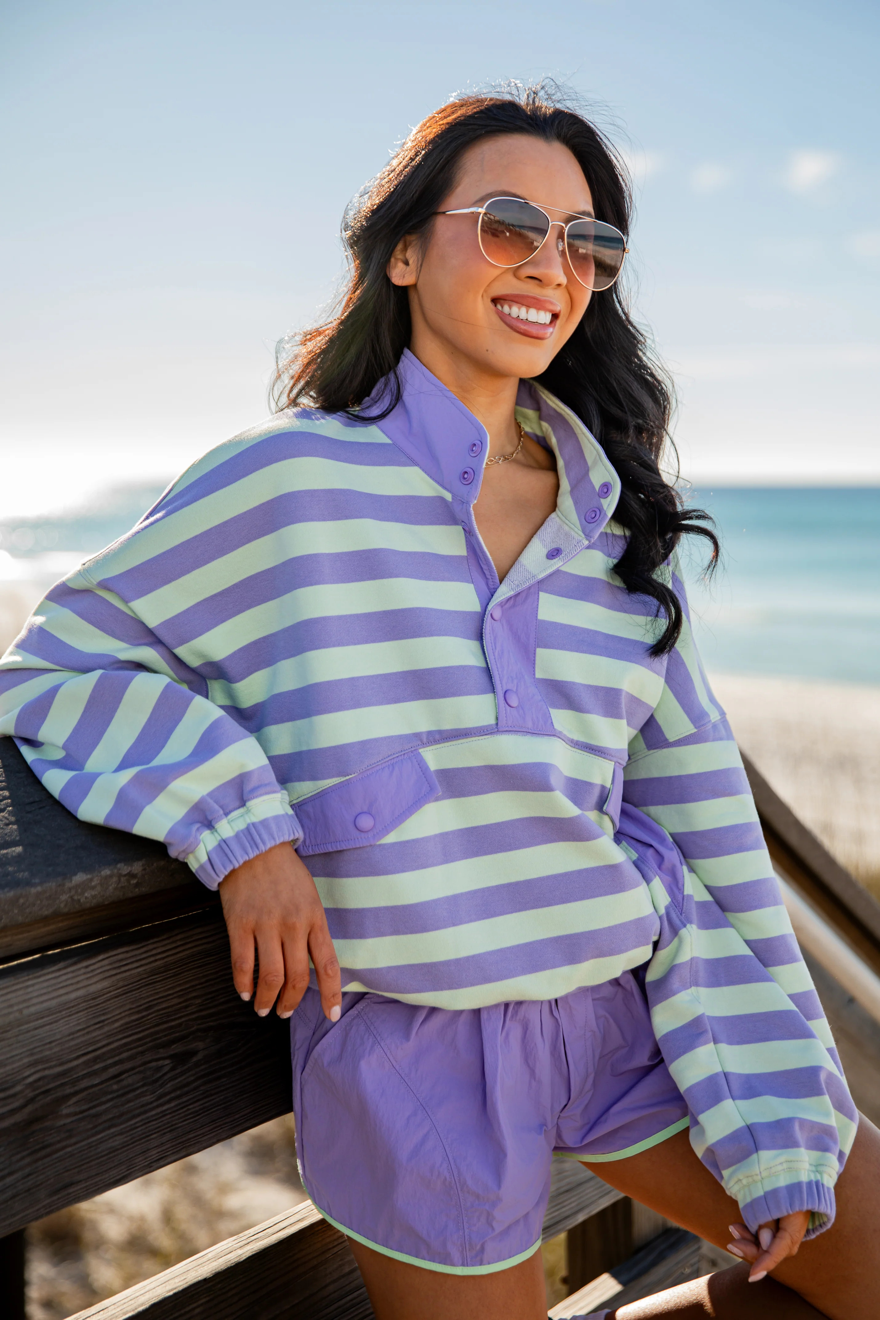 Everyday Put Together Stripe Button Pullover | Trendy Tops | DressUp | Dress Up