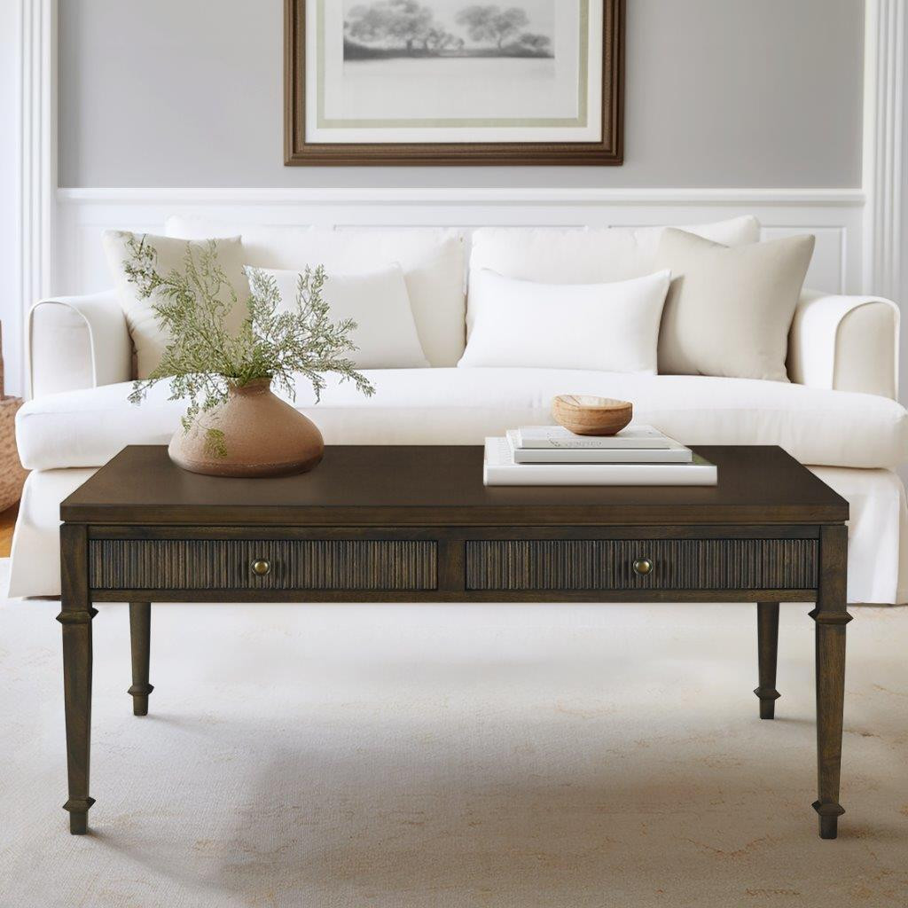 Kenna Fluted 2 Drawer Coffee Table In Brown | 1stopbedrooms