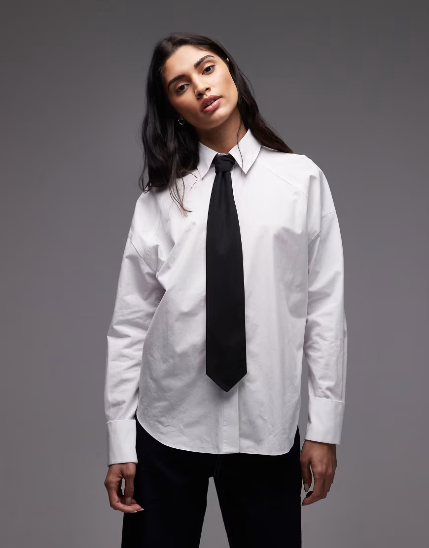 ASOS DESIGN - Chemise oversize avec cravate contrastante-Blanc | ASOS (Global)