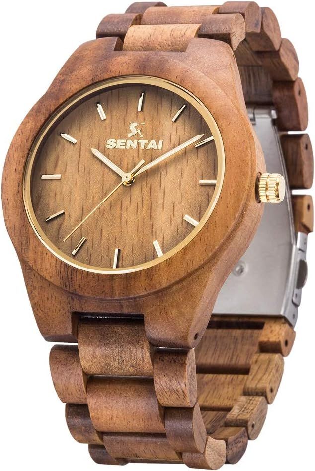 Men's Wooden Watch, Sentai Handmade Vintage Quartz Watches, Natural Wooden Wrist Watch | Amazon (US)
