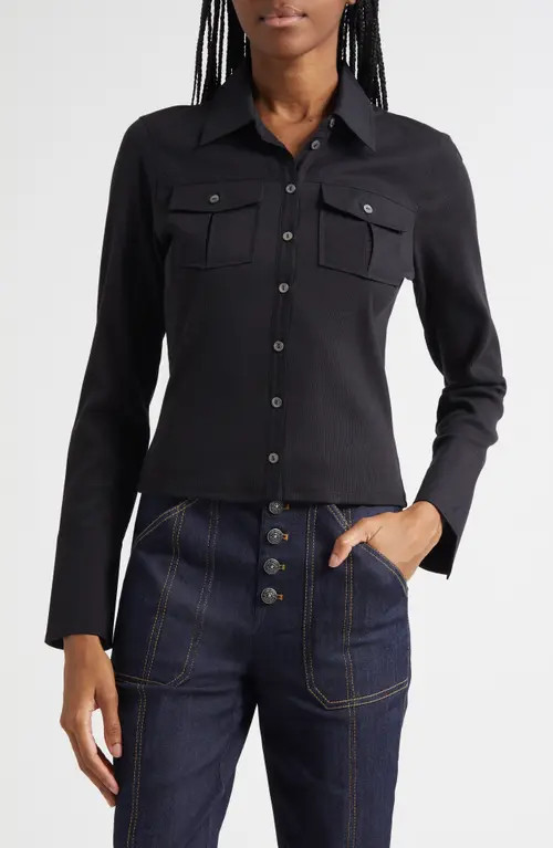 Cinq à Sept Lyric Button-Up Knit Shirt in Black/Black at Nordstrom, Size Medium | Nordstrom