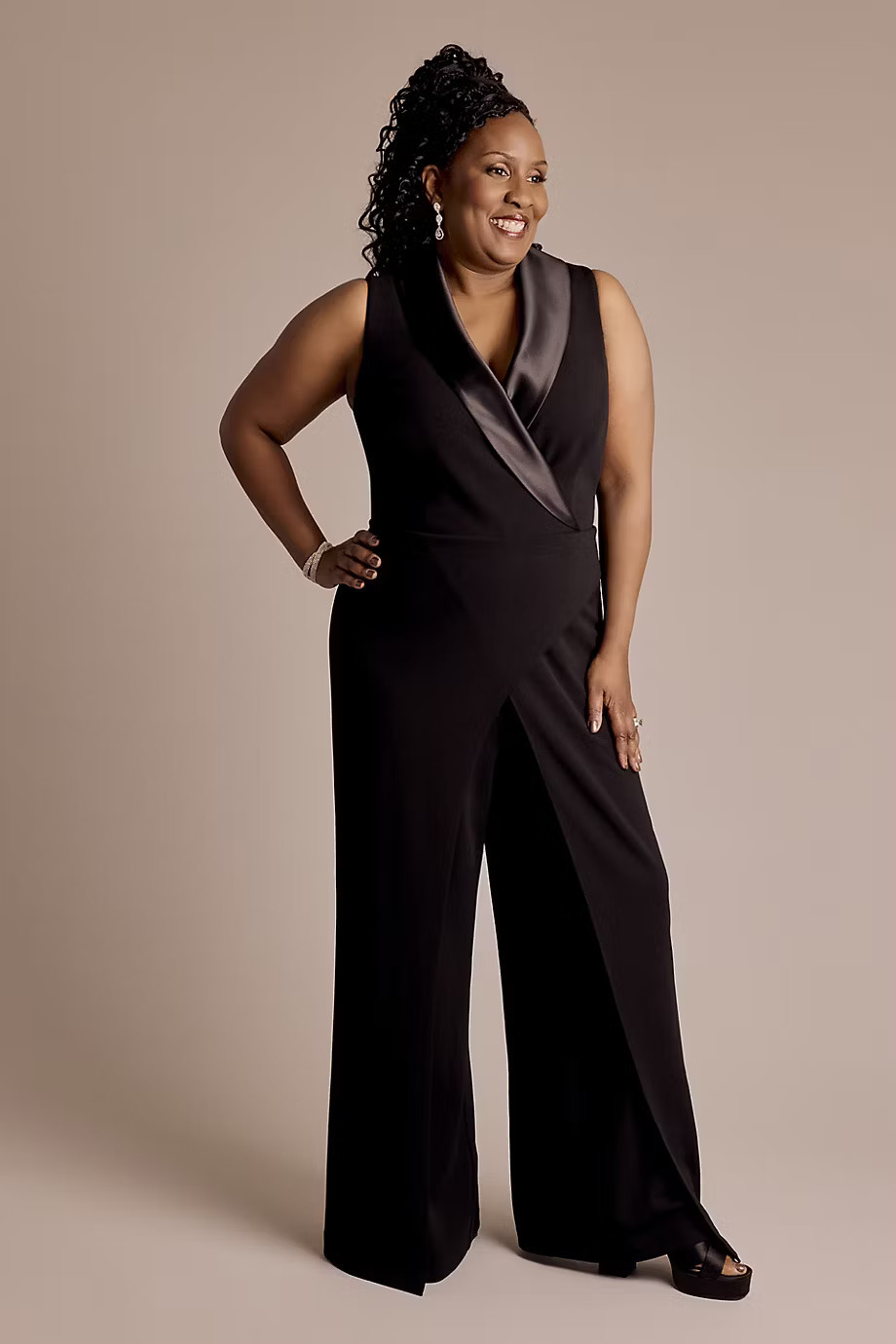 Adrianna Papell Sleeveless Tuxedo Jumpsuit in Black Size: 16W David's Bridal | David's Bridal