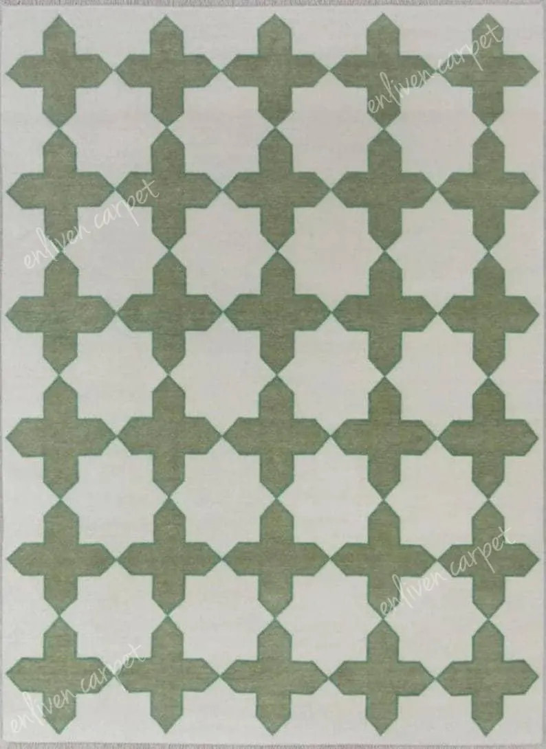 Natural Green and White Oushak Carpet Vintage Oushak Rug Handwoven Geometric Design Home Decor 3x... | Etsy (US)