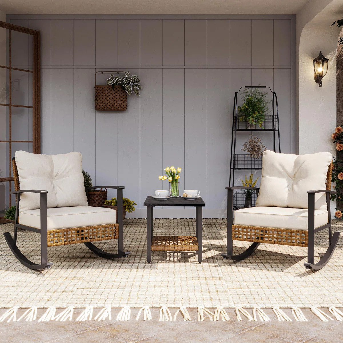 Aljaquan 2-Person Wicker Rocking Seating Group with Water-Resistant Cushions | Wayfair North America