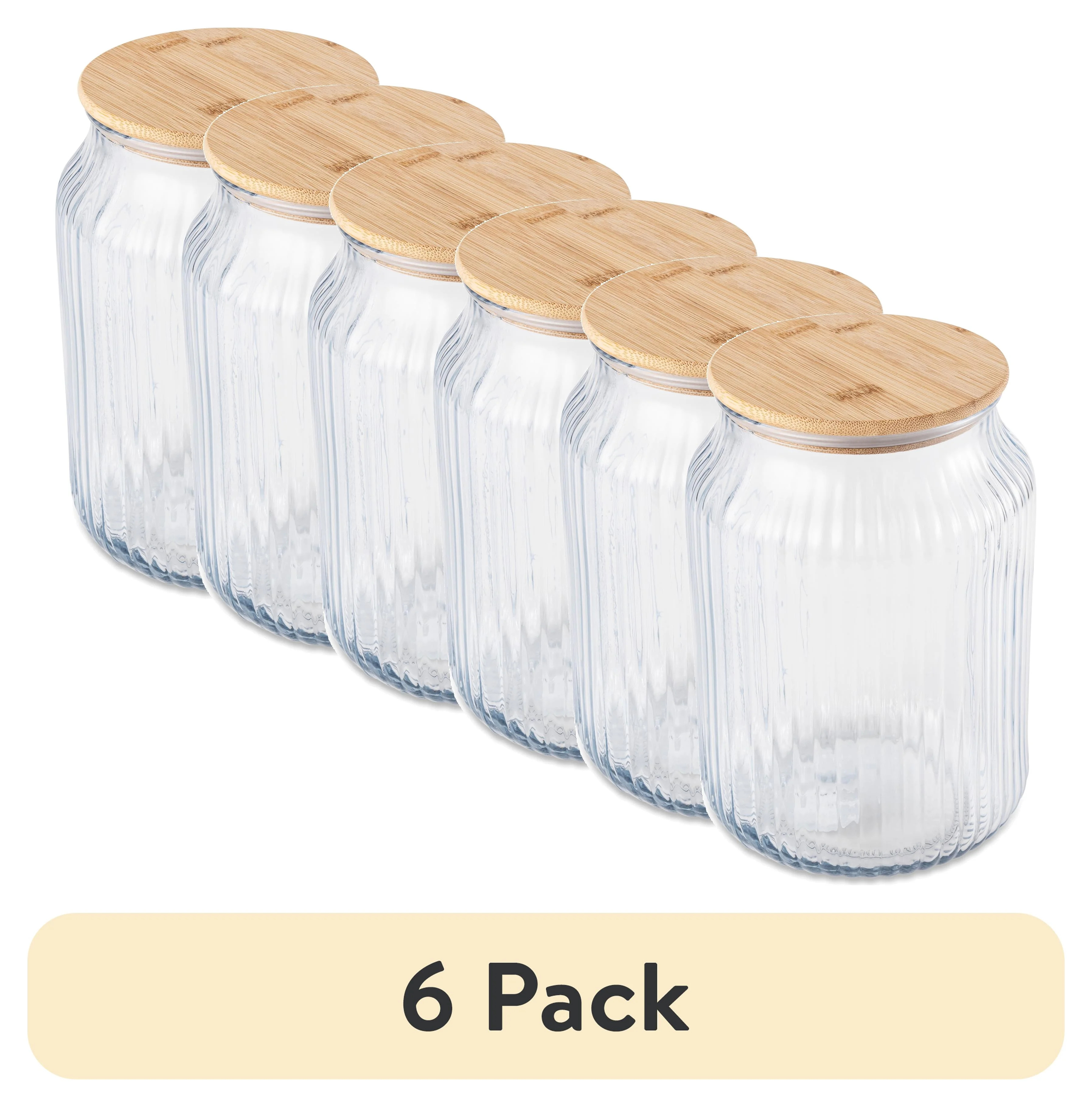 (6 pack) Thyme & Table Large (3 L) Ribbed Glass Kitchen Organization Jar with Bamboo Lid, Clear | Walmart (US)