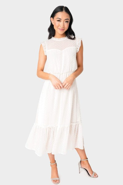 Pin Dot Ruffle Trim Dress | Gibson