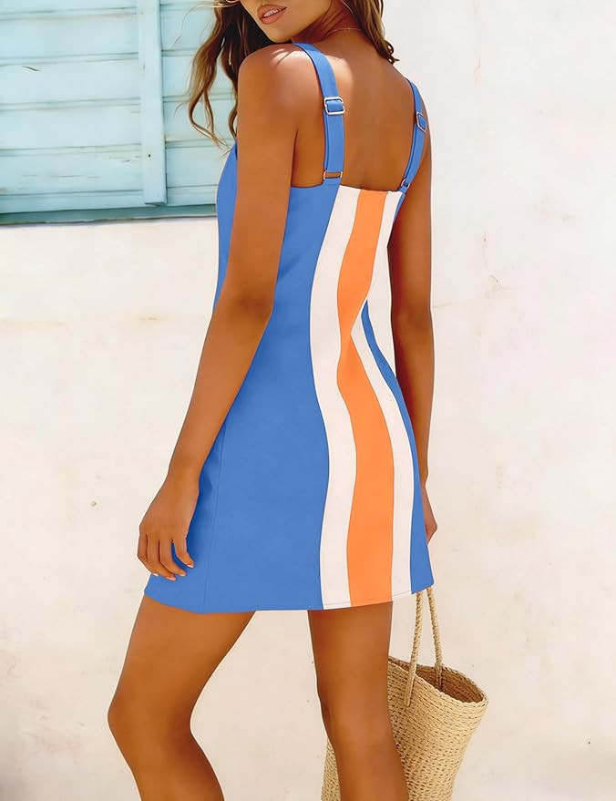 Yidarer 2026 Women's Summer Color Block Mini Dress Overall Dress Casual Beach Sundress Vacation B... | Amazon (US)