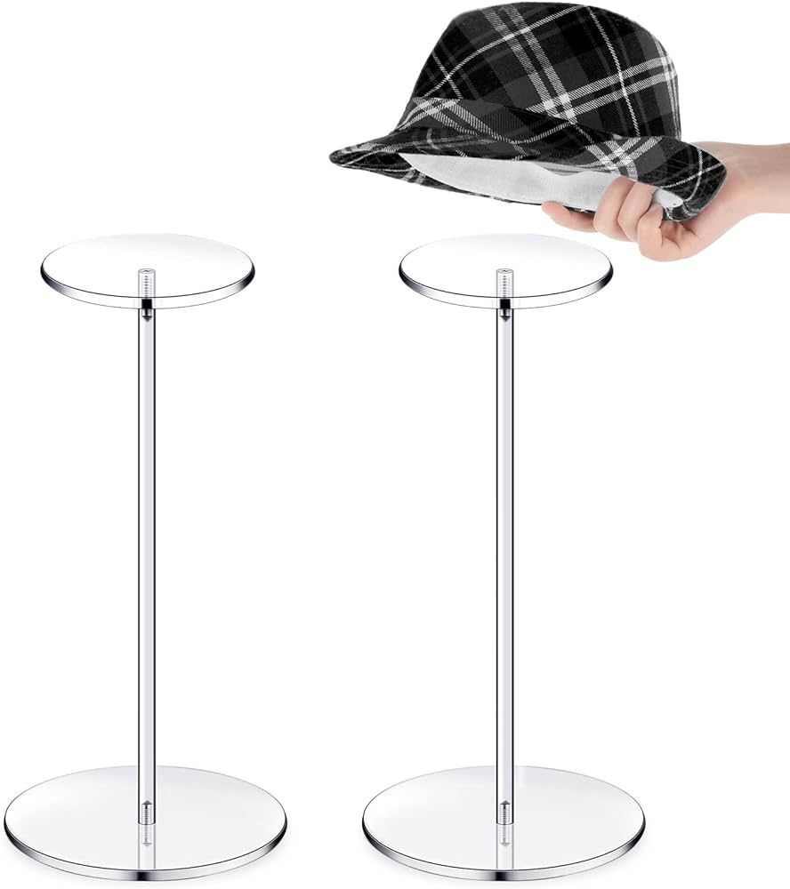 2 Set Clear Acrylic Hat Stand and Wig Display Rack Hat Stands for Display Hat Pedestal Stand Roun... | Amazon (US)