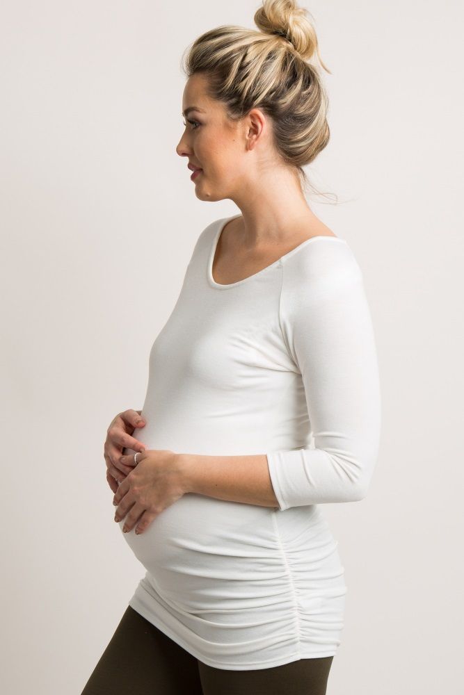 PinkBlush Heather Grey Striped 3/4 Sleeve Maternity Top | PinkBlush Maternity