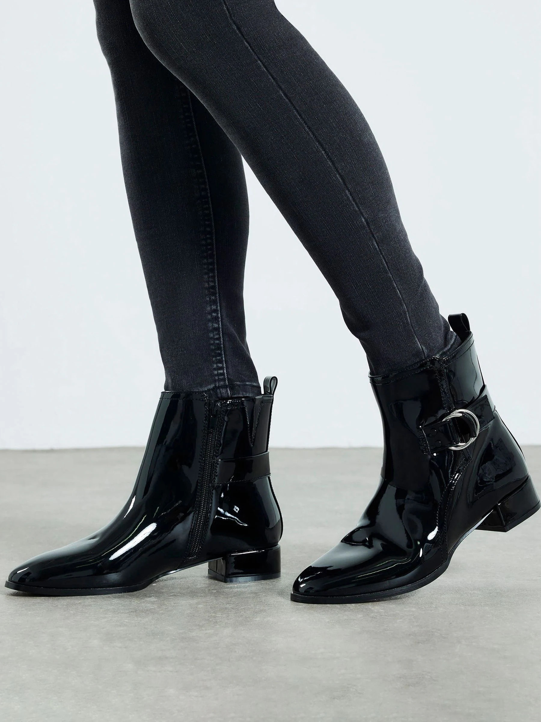 River Island River Island Black Low Block Heels Buckle Boots | Next US