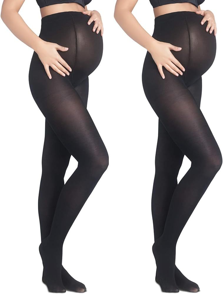 Mothers Essentials 2-PACK 40 Denier OPAQUE THIGHTS Women's Maternity Pantyhose (black, L/XL-2 pac... | Amazon (US)
