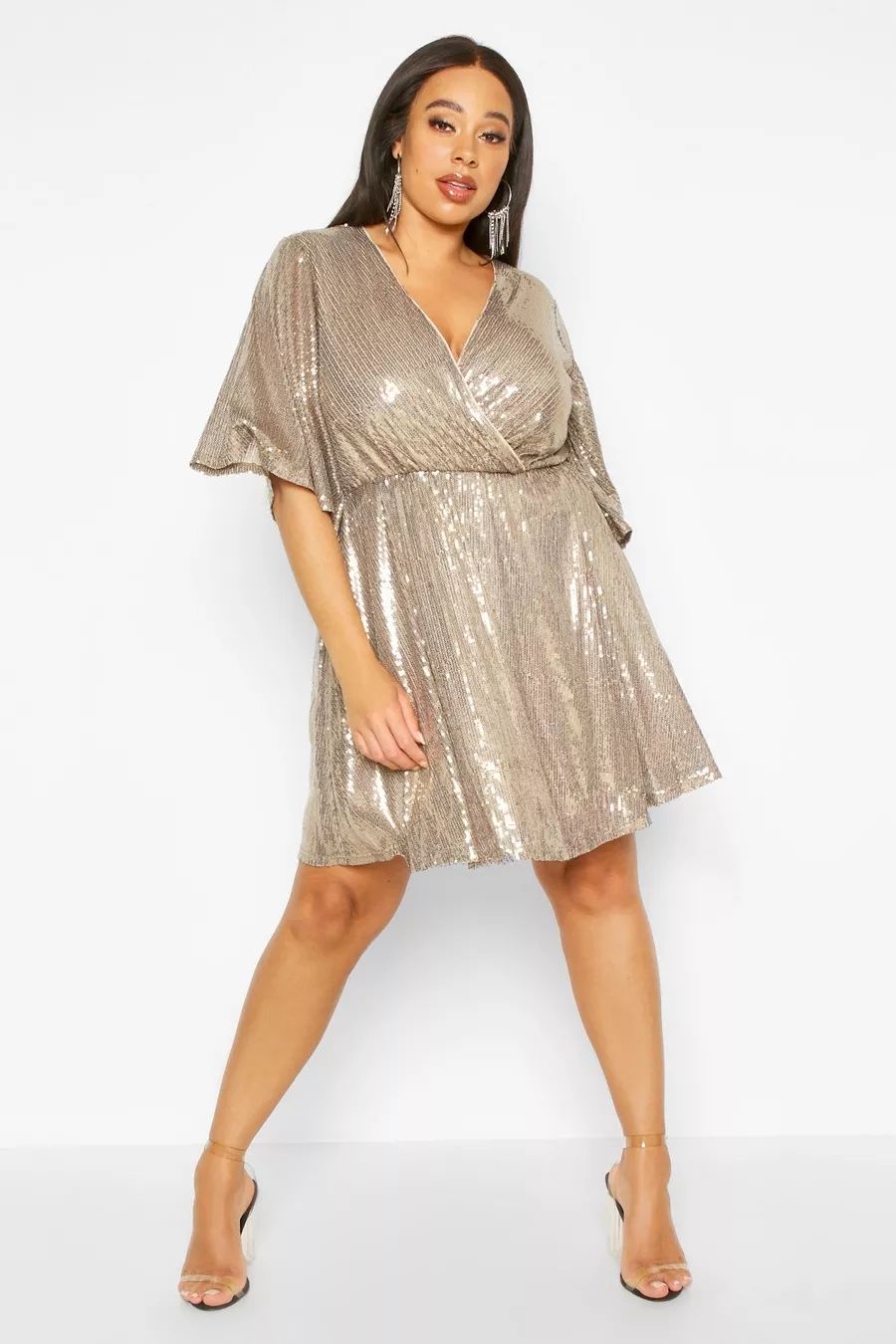 Plus Sequin Kimono Sleeve Skater Dress | Boohoo.com (UK & IE)