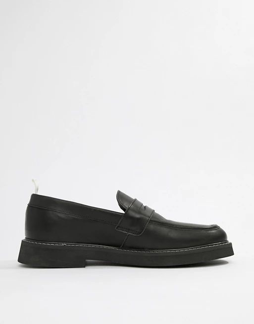 ASOS DESIGN loafers in black leather with chunky sole | ASOS US