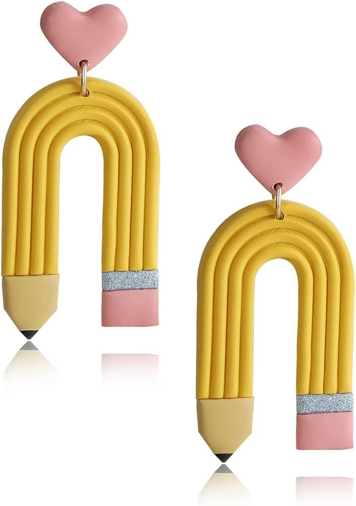 Pencil Earrings Teacher Earrings for Women Girls Handmade Polymer Clay Pencil Earrings for Teache... | Amazon (US)