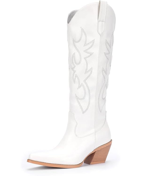 Pasuot Western Cowboy Boots for Women - Knee High Wide Calf Cowgirl Boots with Classic Embroidere... | Amazon (US)