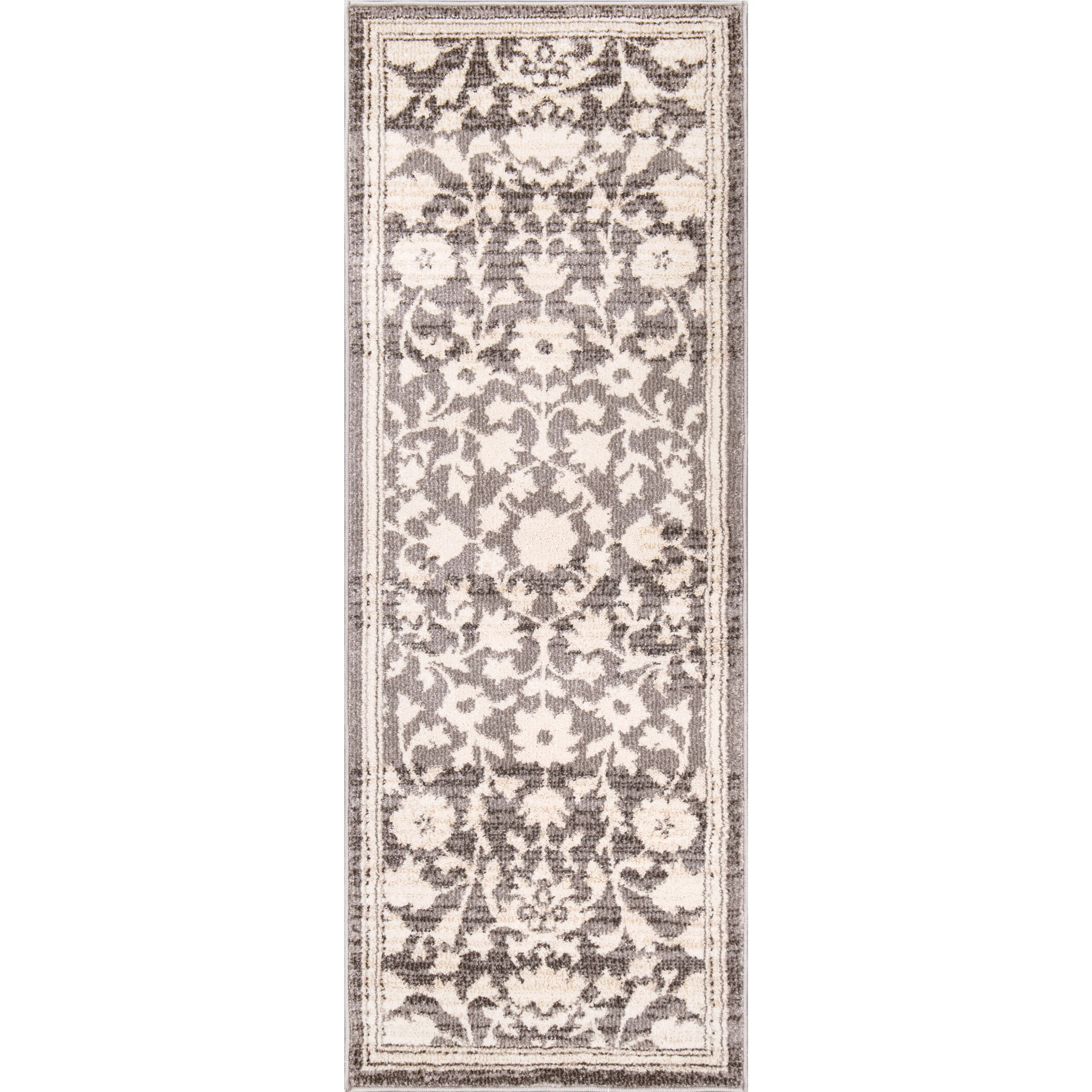 My Texas House Estelle 2' x 5'6" Grey White Floral Indoor Area Rug | Walmart (US)
