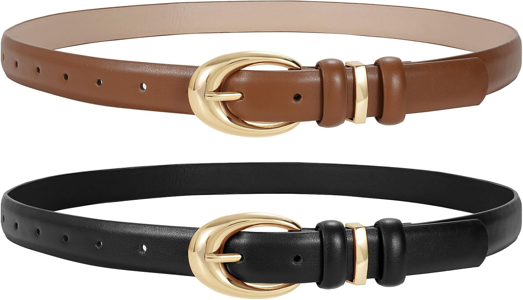 JASGOOD 2 Pack Women Faux Leather Belts for Jeans Dress Fashion Skinny Belt with Gold Silver Buck... | Amazon (CA)