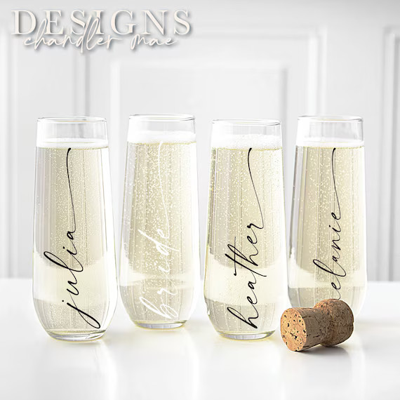 Bride & Names Stemless Champagne Flute Bachelorette Party - Etsy | Etsy (US)