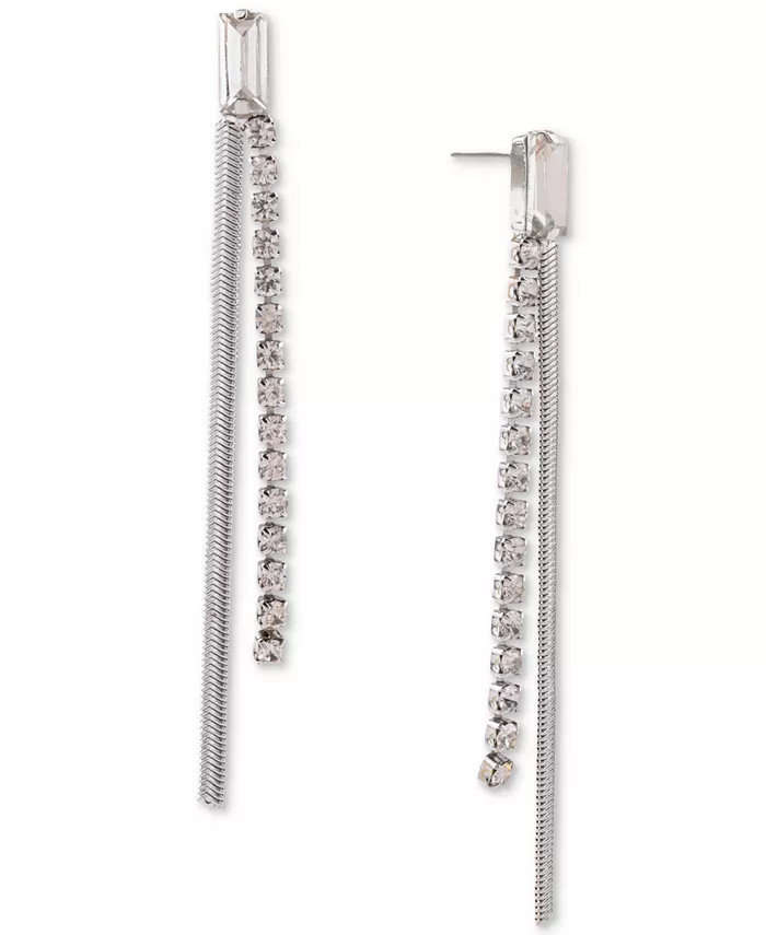 Silver-Tone Crystal & Snake Chain Linear Drop Earrings, Created for Macy's | Macys (US)